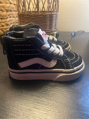 Kids Black High-Top Skate Sneakers with White Stripe